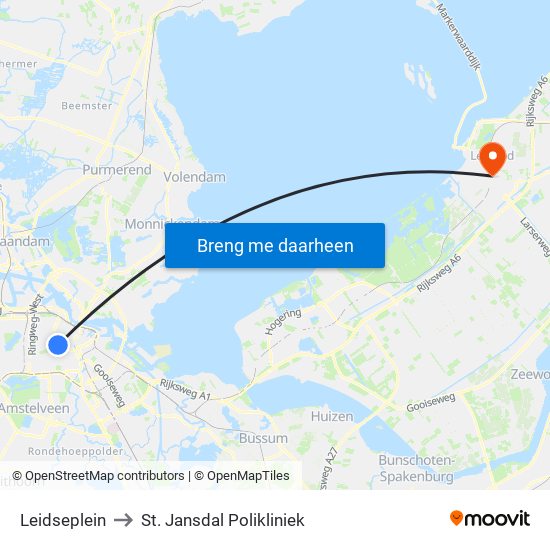 Leidseplein to St. Jansdal Polikliniek map