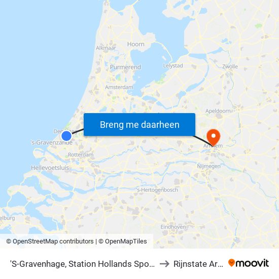 'S-Gravenhage, Station Hollands Spoor (Perron A) to Rijnstate Arnhem map