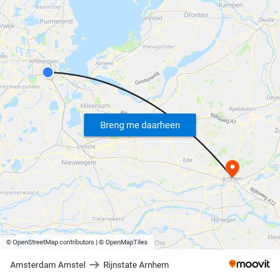 Amsterdam Amstel to Rijnstate Arnhem map