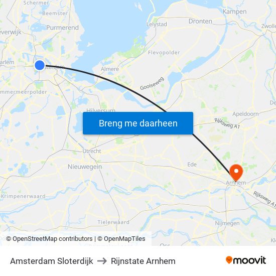 Amsterdam Sloterdijk to Rijnstate Arnhem map