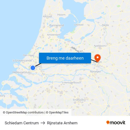 Schiedam Centrum to Rijnstate Arnhem map