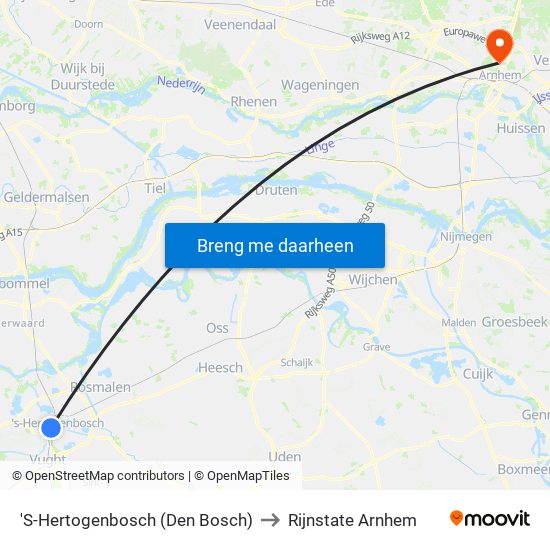 'S-Hertogenbosch (Den Bosch) to Rijnstate Arnhem map