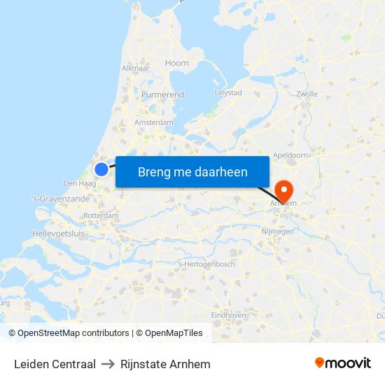 Leiden Centraal to Rijnstate Arnhem map
