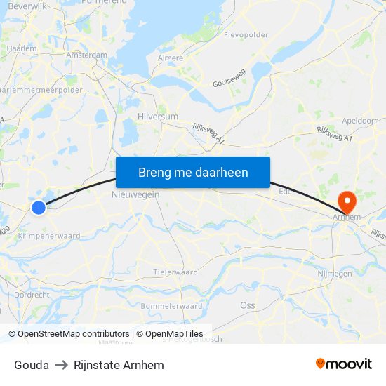 Gouda to Rijnstate Arnhem map