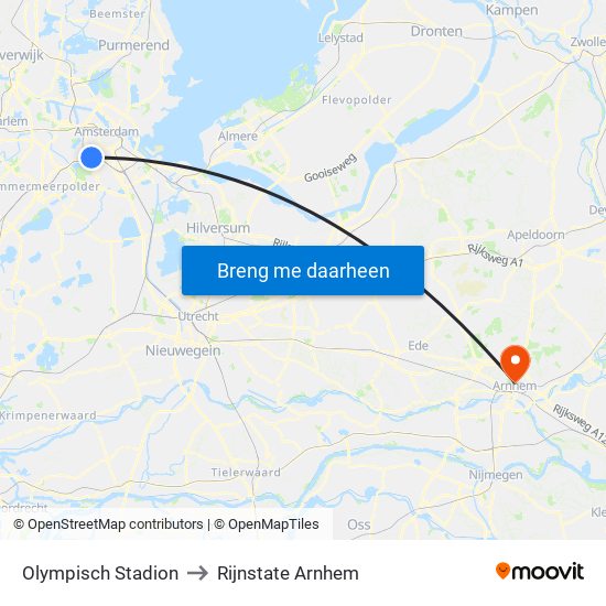 Olympisch Stadion to Rijnstate Arnhem map