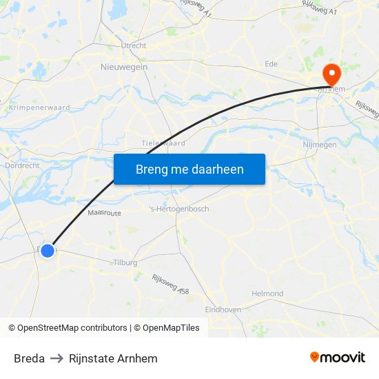 Breda to Rijnstate Arnhem map