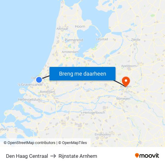 Den Haag Centraal to Rijnstate Arnhem map