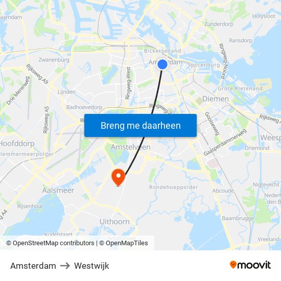 Amsterdam to Westwijk map