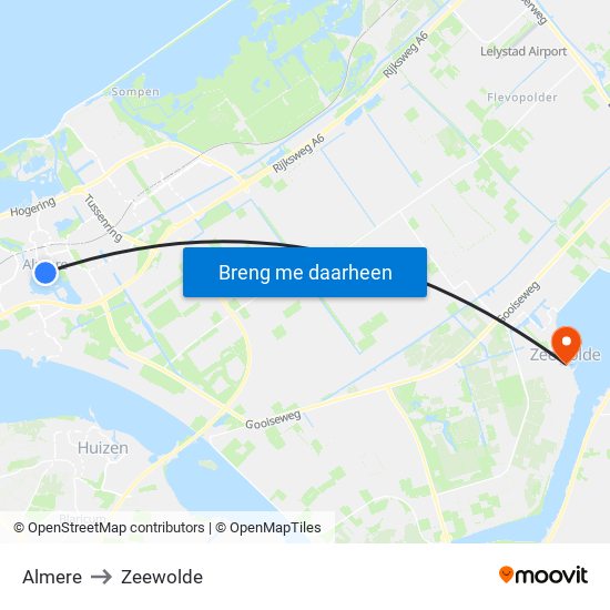 Almere to Zeewolde map