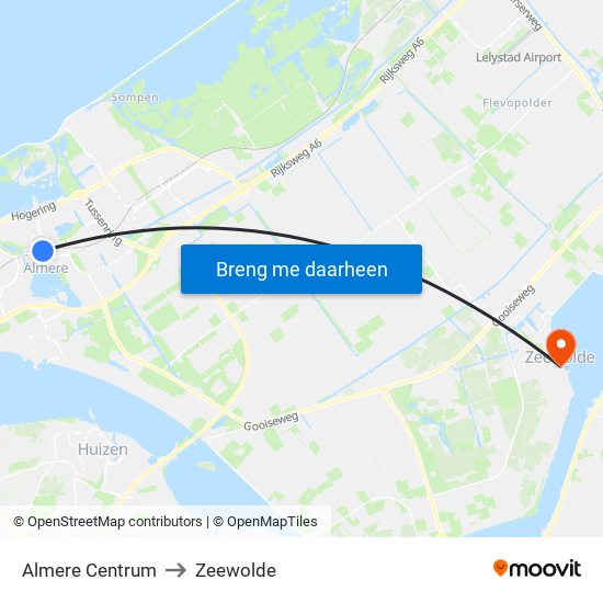 Almere Centrum to Zeewolde map