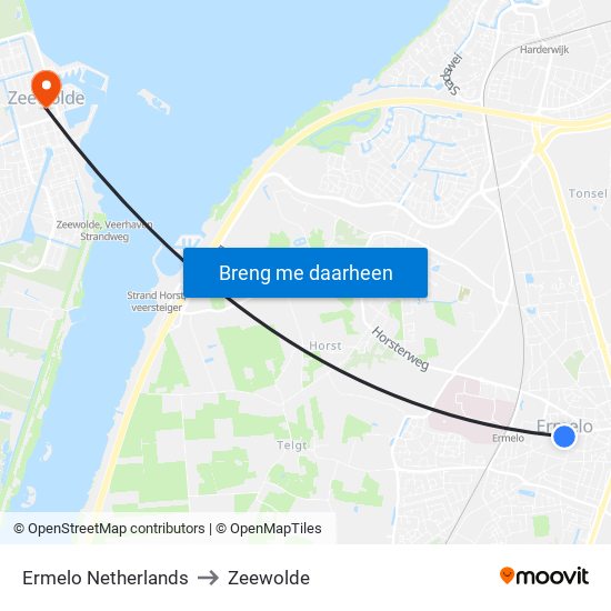 Ermelo Netherlands to Zeewolde map