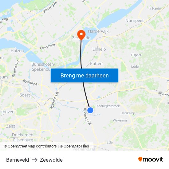 Barneveld to Zeewolde map