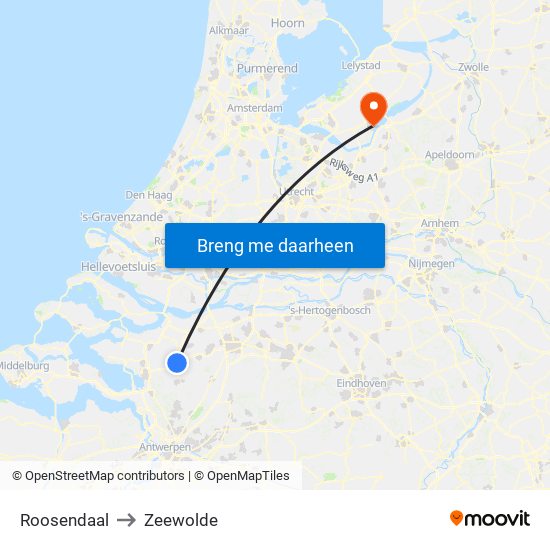 Roosendaal to Zeewolde map