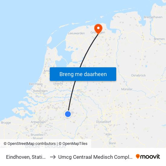 Eindhoven, Station to Umcg Centraal Medisch Complex map