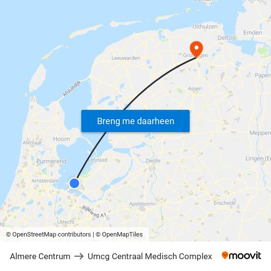 Almere Centrum to Umcg Centraal Medisch Complex map