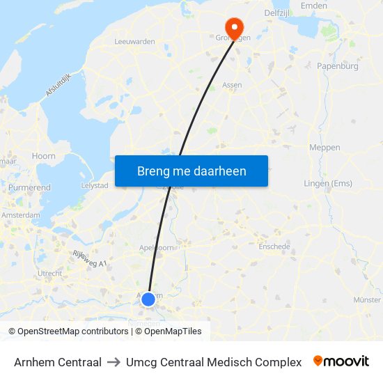 Arnhem Centraal to Umcg Centraal Medisch Complex map