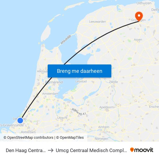 Den Haag Centraal to Umcg Centraal Medisch Complex map