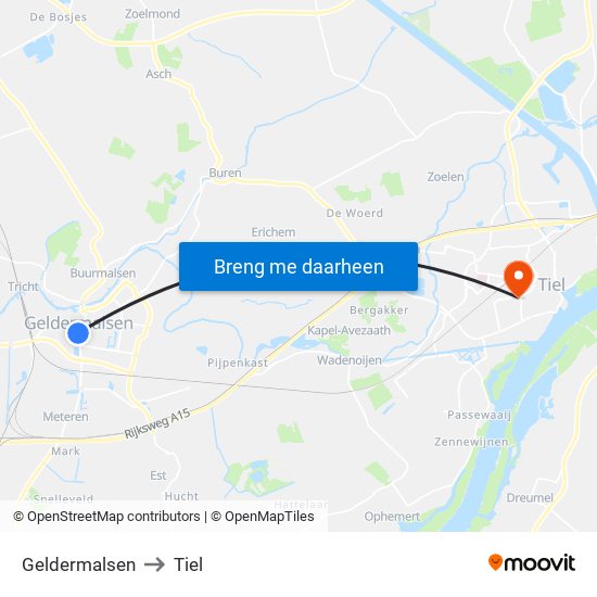 Geldermalsen to Tiel map