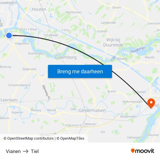 Vianen to Tiel map