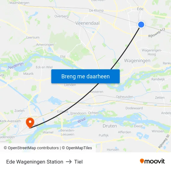 Ede Wageningen Station to Tiel map