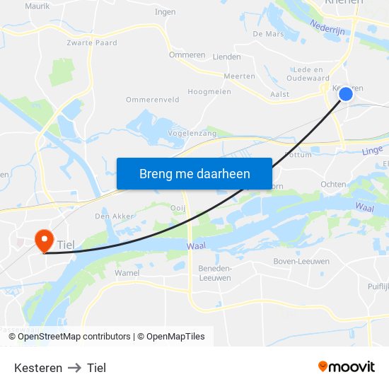 Kesteren to Tiel map
