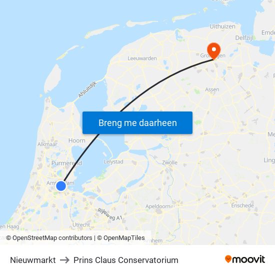 Nieuwmarkt to Prins Claus Conservatorium map