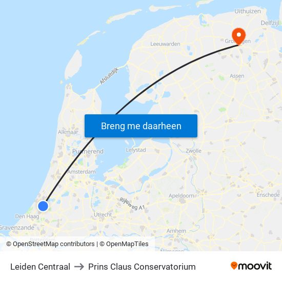 Leiden Centraal to Prins Claus Conservatorium map