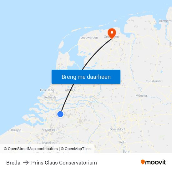 Breda to Prins Claus Conservatorium map