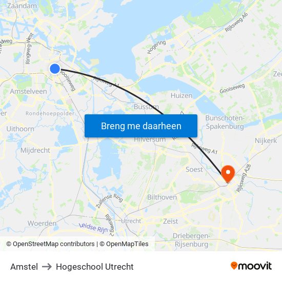 Amstel to Hogeschool Utrecht map