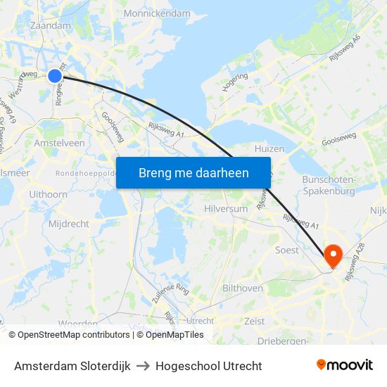 Amsterdam Sloterdijk to Hogeschool Utrecht map