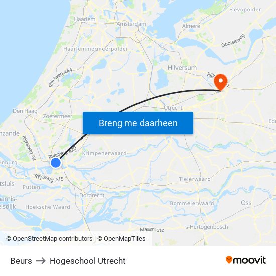 Beurs to Hogeschool Utrecht map