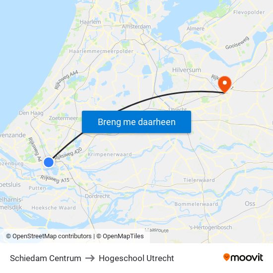 Schiedam Centrum to Hogeschool Utrecht map