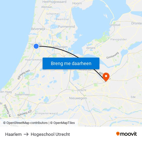 Haarlem to Hogeschool Utrecht map