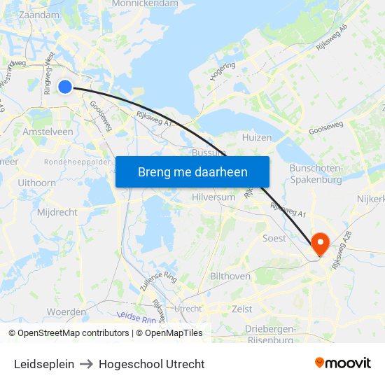 Leidseplein to Hogeschool Utrecht map