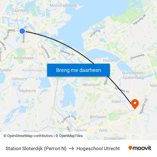 Station Sloterdijk (Perron N) to Hogeschool Utrecht map
