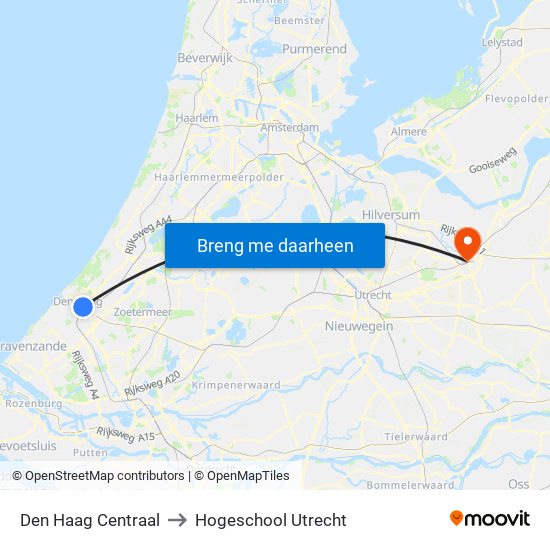 Den Haag Centraal to Hogeschool Utrecht map