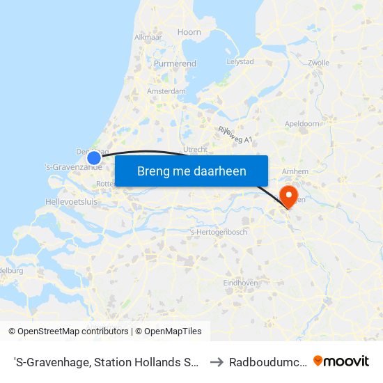 'S-Gravenhage, Station Hollands Spoor (Perron A) to Radboudumc - West map