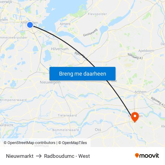 Nieuwmarkt to Radboudumc - West map