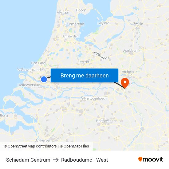 Schiedam Centrum to Radboudumc - West map