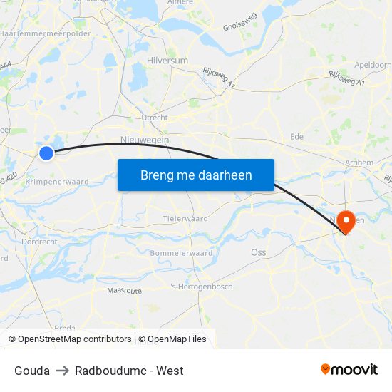Gouda to Radboudumc - West map