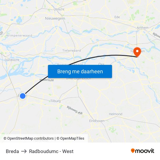 Breda to Radboudumc - West map