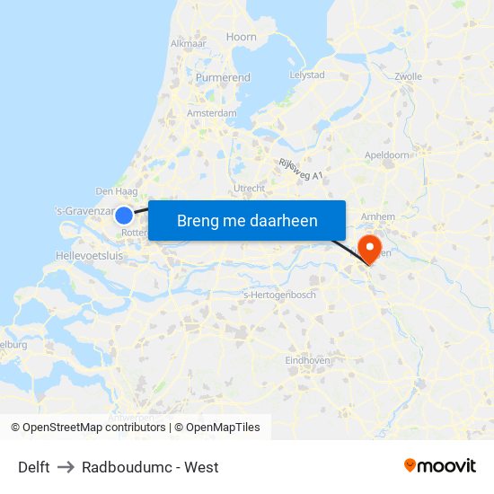 Delft to Radboudumc - West map