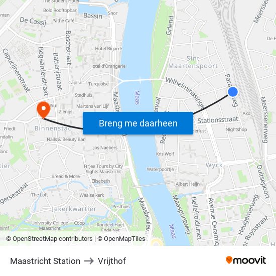 Maastricht Station to Vrijthof map