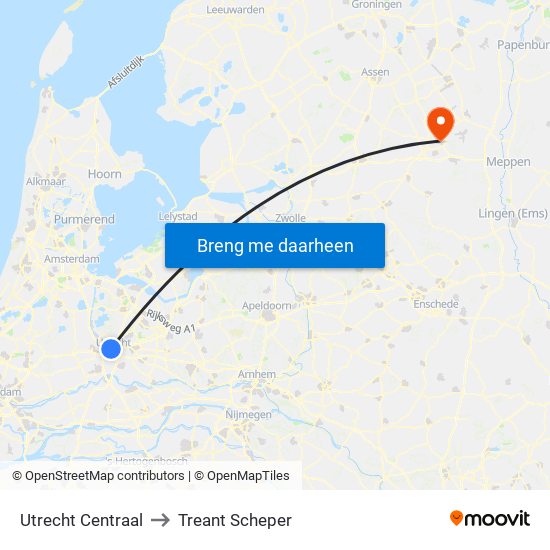 Utrecht Centraal to Treant Scheper map