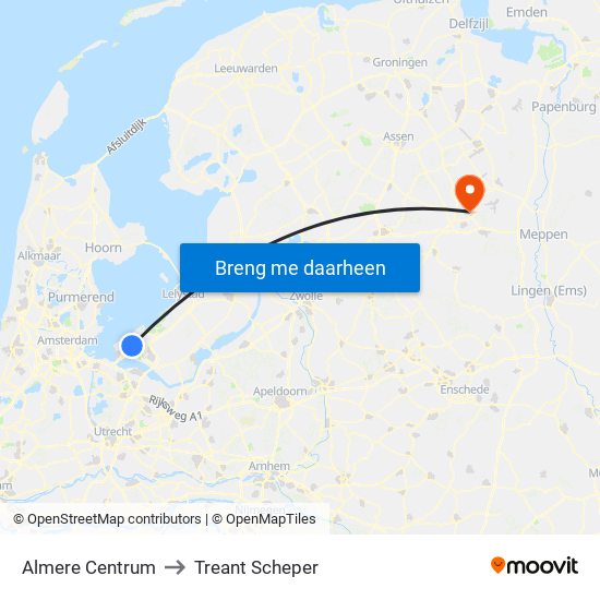 Almere Centrum to Treant Scheper map