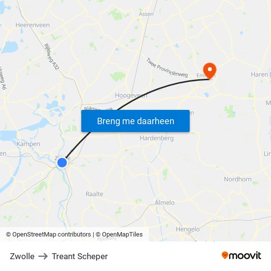 Zwolle to Treant Scheper map