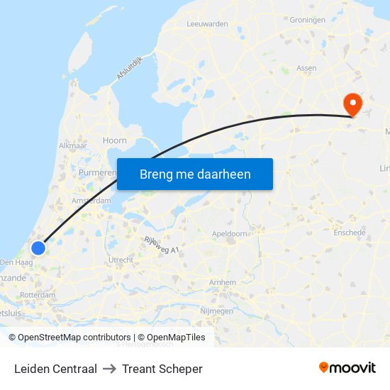Leiden Centraal to Treant Scheper map