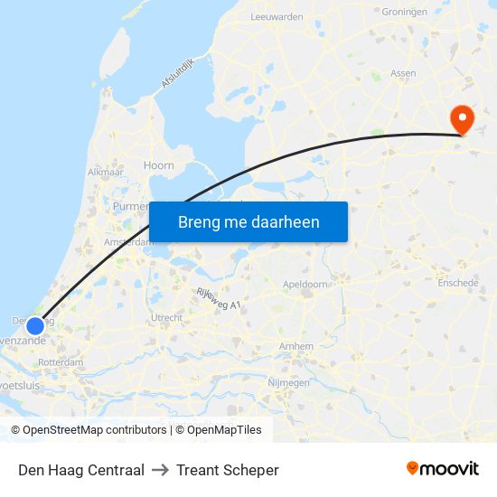 Den Haag Centraal to Treant Scheper map