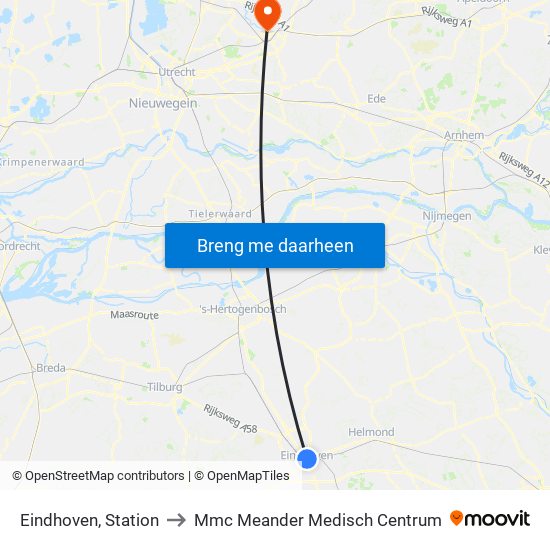 Eindhoven, Station to Mmc Meander Medisch Centrum map