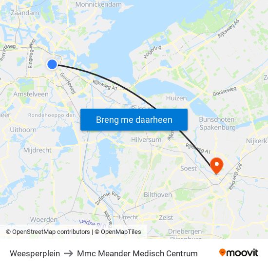 Weesperplein to Mmc Meander Medisch Centrum map